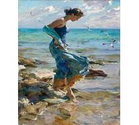 Cross Stitch Kit Beautiful Woman by The Sea Popular Pattern Printing Cross Stitch Kit 11CT Beginner Engraved Embroidery Gift DIY Advanced Handmade Embroidery Kit Home Decoration (40x50cm)