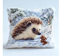 Cross Stitch Kit Cushion Complete Set Animal Hedgehog in The Snow 17.7X17.7In(45X45Cm) Decoration Manual Embroidery Kit Set Adult Art Creative Gift DIY Printed Cross Stitch Embroidery Pillo