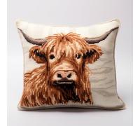 Cross Stitch Kit Cushion Complete Set Animal Highland Cow 17.7X17.7In(45X45Cm) Decoration Manual Embroidery Kit Set Adult Art Creative Gift DIY Printed Cross Stitch Embroidery Pillowcase Di