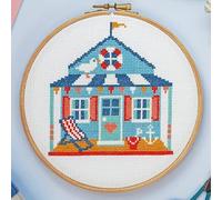 Cross Stitch Kit - Seaspray Cottage for Beginners Modern Kit Includes DMC Threads and Zweigart Fabric