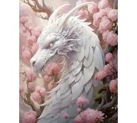 Cross Stitch Kit,White Dragon Surrounded by Flowers,Includes Pre-Printed Canvas,Threads,Needles,Perfect for Decor & Gifts,DIY Embroidery Set for Beginners & Enthusiasts,16x20 inch