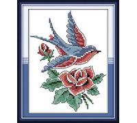 Cross Stitch Kits, Awesocrafts Bird and Flower Easy Patterns Cross Stitching Embroidery Kit Supplies Christmas, Stamped (Bird, Stamped)