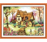 Cross Stitch Kits, Awesocrafts Country Cabin Houses Flowers Trees Easy Patterns Cross Stitching Embroidery Kit Supplies Christmas Gifts, Counted (Country, Counted)