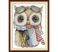 Cross Stitch Kits, Awesocrafts Cute Owl with a Collar and Glasses Easy Patterns Cross Stitching Embroidery Kit Supplies Christmas, Stamped or Counted (Owl, Stamped)