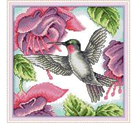 Cross Stitch Kits, Awesocrafts Hummingbirds Bird Flowers Red Easy Patterns Cross Stitching Embroidery Kit Supplies Christmas Gifts, Stamped (Hummingbirds, Stamped)