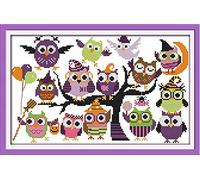 Cross Stitch Kits, Awesocrafts Interesting Halloween Cute Owls Easy Patterns Cross Stitching Embroidery Kit Supplies Christmas, Stamped (Owls, Stamped)