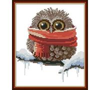 Cross Stitch Kits, Awesocrafts Owl Scarf Cute Christmas Winter Easy Patterns Cross Stitching Embroidery Kit Supplies Christmas, Stamped (Owl, Stamped)