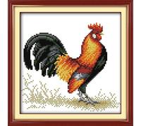 Cross Stitch Kits, Awesocrafts Rooster, Golden Chicken Crowing Cock Animals Easy Patterns Cross Stitching Embroidery Kit Supplies Christmas, Counted (Chicken, Counted)