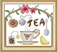 Cross Stitch Kits, Awesocrafts Tea Time Easy Patterns Cross Stitching Embroidery Kit Supplies Christmas, Counted (Tea Time, Counted)