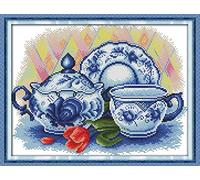 Cross Stitch Kits, Awesocrafts The Celadon Teapot Easy Patterns Cross Stitching Embroidery Kit Supplies Christmas, Counted (Teapot, Counted)