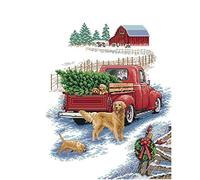 Cross Stitch Kits, Awesocrafts Winter Trip Christmas Dog Easy Patterns Cross Stitching Embroidery Kit Supplies Christmas, Stamped (Winter Trip, Stamped)