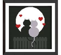 Cross Stitch Kits, Couple Cat Silhouette Love, Animals Awesocrafts Easy Patterns Cross Stitching Embroidery Kit Supplies Christmas Gifts, Counted (Cat, Counted)