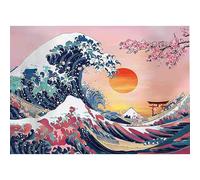 Cross Stitch Kits for Adults Beginners-Landscape, Cherry Blossom Wave Stamped Embroidery Kits for Adults, Kanagawa 11CT Counted Embroidery Needlepoint Kits Fun DIY Crafts Home Decor 12x16 Inch