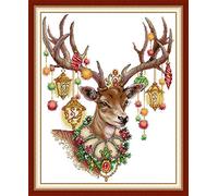Cross Stitch Kits for Adults Beginners Pre Printed, WOWDECOR Sika Deer Animals 14ct Stamped Advanced DIY Embroidery Kits with Pattern