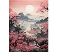 Cross Stitch Kits for Adults, Cherry Blossoms Blooming On The Mountain,K, 11CT Pre Printed Stamped Counted Cross Stitch Kits, Easy Cross Stitch Patterns, Embroidery Kits for Adults Beginners