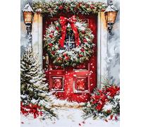 Cross Stitch Kits for Adults,Christmas Wreath On The Door Easy Counted Pre Printed Stamped Embroidery Set for Adult, 11Ct Cross Stitch Patterns, Advanced Embroidery Beginner Starter Set