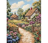 Cross Stitch Kits for Adults,Countryside Courtyard Garden,Stamped 11CT Printed Cross Stitch,Embroidery Kits for Beginner Wall Art Home Decoration,16x20in