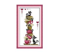 Cross Stitch Kits for Beginner Cat in the cup 11CT Stamped Cross Stitch Pre-Printed Pattern Embroidery DIY Children's Adult Home Decoration 16x20 inch