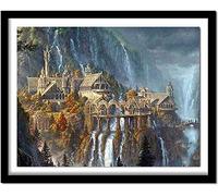 Cross Stitch Kits for Beginner Fantasy Castle with Natural Waterfall 11CT Stamped Cross Stitch Pre-Printed Pattern Embroidery DIY Children's Adult Home Decoration 16x20 inch
