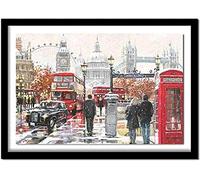 Cross Stitch Kits for Beginner London Street 11CT Stamped Cross Stitch Pre-Printed Pattern Embroidery DIY Children's Adult Home Decoration 16x20 inch