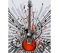 Cross Stitch Kits for Beginner Red Electric Guitar 11CT Stamped Cross Stitch Pre-Printed Pattern Embroidery DIY Children's Adult Home Decoration 16x20 inch