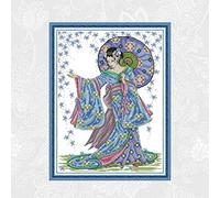 Cross Stitch Kits for Beginners Adults,Japanese Geisha,11CT Stamped 3 Strands,Easy Embroidery Cross-Stitch Needlework Home Decoration,16x20 inch