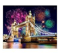 Cross Stitch Kits for Beginners Adults Pre-Printed Easy Funny Pattern UK London Bridge Fireworks 11ct DIY Embroidery Crafts for Needle Point Starter Kit Home Decor Gift（16×20inch)