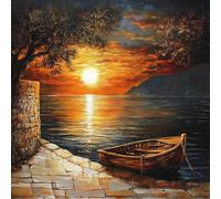 Cross Stitch Kits For Beginners Sunset Seaside Scenery All-Inclusive Embroidery Set With Pre-Printed Fabric, Cotton Thread & Blunt Needles, Diy Home Decor Crafts Gift For Adults(Design) 40X50cm