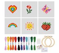 Cross Stitch Kits for Kids 8-15, Cross Stitch for Beginners, Includes 6 Embroidery Patterns, 2 Embroidery Loops, 12 Colorful Embroidery Threads, 6 Embroidery Needles, Embroidery Kit with Instructions