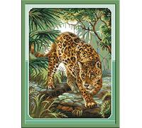 Cross Stitch Kits, Jungle Leopard Animals Awesocrafts Easy Patterns Cross Stitching Embroidery Kit Supplies Christmas Gifts, Stamped (Leopard, Stamped)