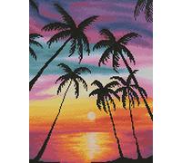 Cross Stitch Kits Stamped, OWN4B Colorful Sunset Coconut Beach Printed Pattern 11CT 14.2x18.1 inch DIY Embroidery Kit (Sunset)