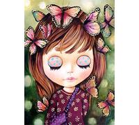 Cross Stitch Kits Stamped, OWN4B Girl and Butterflies Printed Pattern 11CT 14.2x18.1 inch DIY Embroidery Kit (Girl)