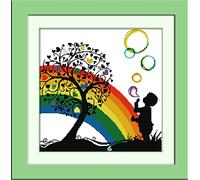 Cross Stitch Kits Stamped, OWN4B Rainbow Bubble Boy Printed Pattern 11CT 20.1x20.1 inch DIY Embroidery Kit (Rainbow Boy)
