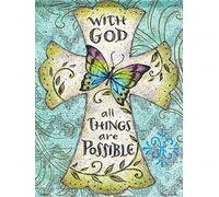 Cross Stitch Kits Stamped, OWN4B With God all things are possible Printed Pattern 11CT 14.2x18.1 inch DIY Embroidery Kit (Cross)