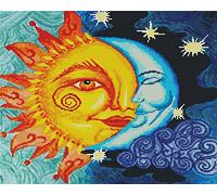Cross Stitch Kits, Sun and Moon Awesocrafts Easy Patterns Cross Stitching Embroidery Kit Supplies, Stamped Options for Adults Beginners Kids Gifts (Sun and Moon, Stamped)