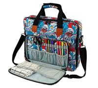 Cross Stitch Organizer Bag with Multi Pocket Oxford Cloth Embroidery Project Bag for 11.2" Hoop Portable Stitch Supply Storage, Crochet Tools Tote Bags for Yarns, Crochet Hooks, Knitting Needles(Blue)