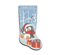 Cross Stitch Patterns for Adults, Personalized Christmas Stockings Counted Modern Easy Embroidery Chart for Beginners, Cute Xmas Penguin Birds Simple Holiday Design, Home Decor DIY, Digital Download