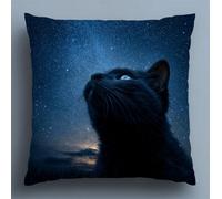 Cross Stitch Pillow Kit Black Cat Under The Starry Sky 17.7X17.7In(45X45Cm) Printed Cushion Needlepoint Craft Set Cushion Kit Pre Printed Handmade Pillow Cover Kit Stitched Decorative for Ad