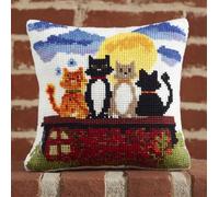 Cross Stitch Pillow Kit Cats On The Roof 17.7X17.7In(45X45Cm) Printed Cushion Needlepoint Craft Set Cushion Kit Pre Printed Handmade Pillow Cover Kit Stitched Decorative for Adults Beginners
