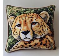 Cross Stitch Pillow Kit Cheetah 17.7X17.7In(45X45Cm) Printed Cushion Needlepoint Craft Set Cushion Kit Pre Printed Handmade Pillow Cover Kit Stitched Decorative For Adults Beginners Animal S
