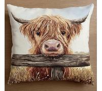 Cross Stitch Pillow Kit Highland Cattle On A Fence 17.7X17.7In(45X45Cm) Printed Cushion Needlepoint Craft Set Cushion Kit Pre Printed Handmade Pillow Cover Kit Stitched Decorative for Adults