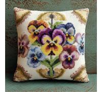 Cross Stitch Pillow Kit Posy of Pansies 17.7X17.7In(45X45Cm) Printed Cushion Needlepoint Craft Set Cushion Kit Pre Printed Handmade Pillow Cover Kit Stitched Decorative for Adults Beginners