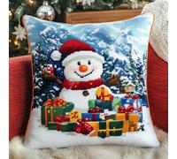 Cross Stitch Pillow Kit, Snowman and Christmas Tree Embroidery Kit Printed Cross Stitch Cushion Kits Embroidery Cushion Kit for Creative Home Décor - Needlework Kit for Beginners 45X45cm