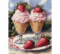 Cross Stitch Pre-Printed Kits, Strawberry Ice Cream Pre-Printed Stamped Cross Stitch Kits 11CT Embroidery Kits 40x50cm