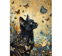 Cross Stitch Set Patterns Black Cat Animal and Butterfly 11CT 40x50cm