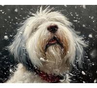 Cross-Stitch Stamped Kits, Old English Sheepdog in Blowing Snow, Embroidery Crafts Needlepoint Kit, Beginners Starter Kits, DIY Handmade Gifts 11CT 3 Strands 16x20 inch
