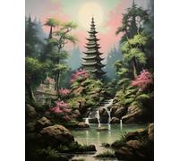 Cross-Stitch Stamped Kits, Tranquil Pagoda in a Zen Garden, Needlepoint Counted Cross Kits for Beginners, Embroidery Kits Arts and Crafts for Home Decor(11CT No Frame,16x20 inch)
