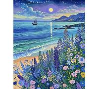 Cross Stitch Starter Kits Adults Diy Embroidery Kit With Pattern a Flowery Dream by the Seaside on a Moonlit Night Adults Diy Embroidery Kit Beginners Children Wall Home DéCor 11CT: 15.7*19.7In