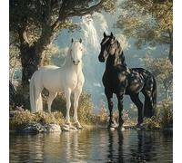 Cross Stitch Starter Kits Adults Diy Embroidery Kit With Pattern Majestic White and Black Horses Under the Tree Adults Diy Embroidery Kit Beginners Children Wall Home DéCor 11CT: 15.7*19.7In