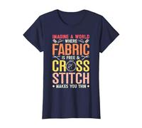 Cross Stitch T-Shirt, Women, Navy Blue, Medium